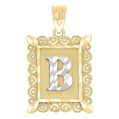 10k Yellow & White Gold Initial Letter "B" Pendant 1g Alphabet Unisex Charm - Elite Jewelers - Charms & Pendants