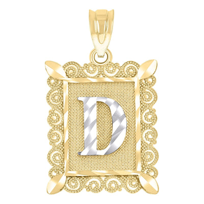 10k Yellow & White Gold Initial Letter "D" Pendant 1g Alphabet Unisex Charm - Elite Jewelers - Charms & Pendants
