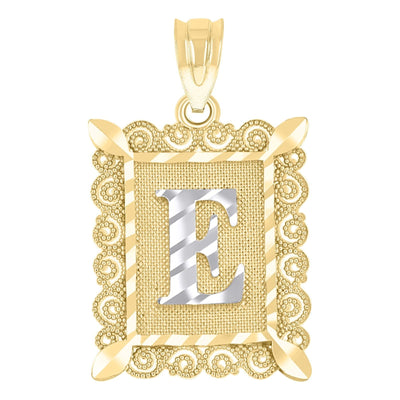 10k Yellow & White Gold Initial Letter "E" Pendant 1g Alphabet Unisex Charm - Elite Jewelers - Charms & Pendants