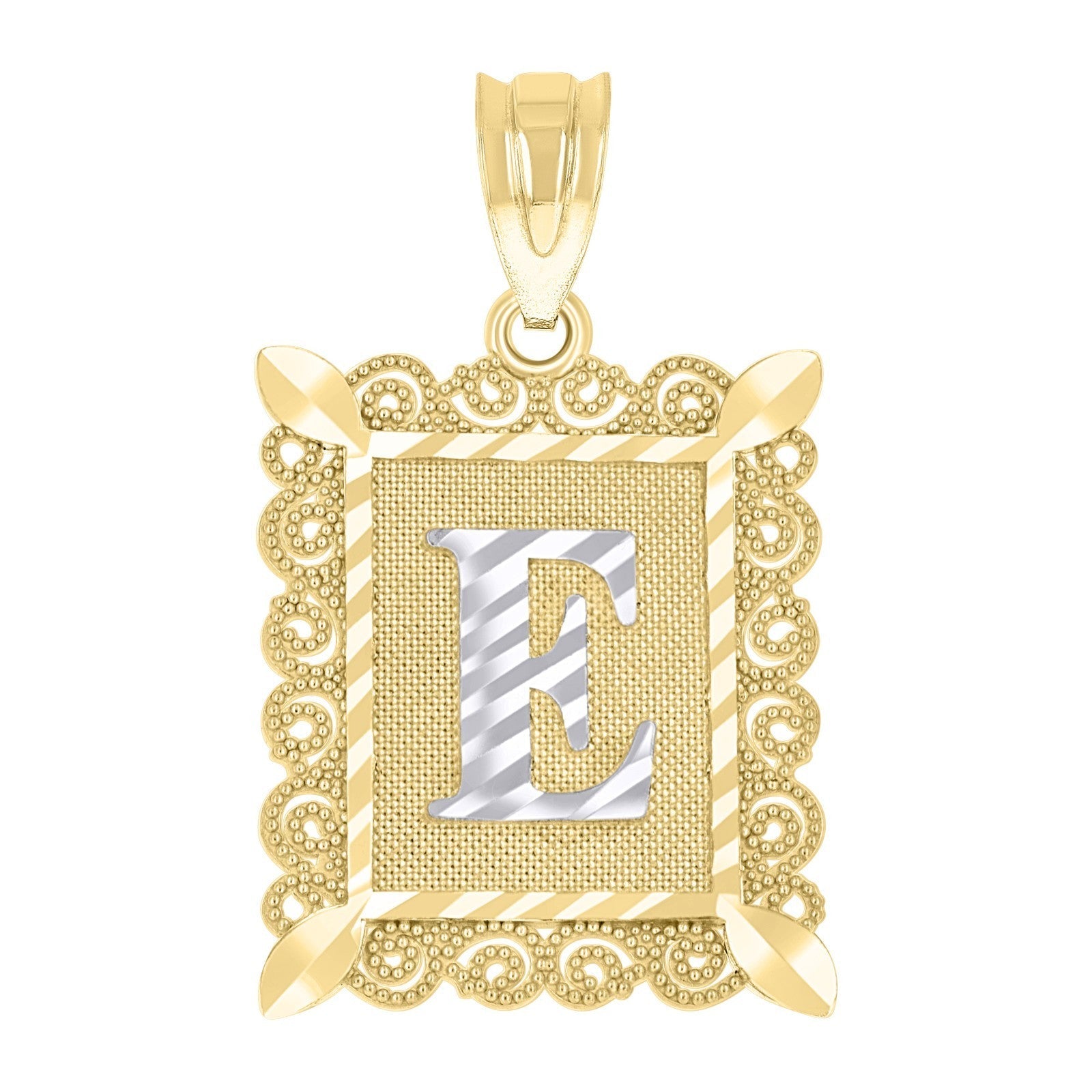 10k Yellow & White Gold Initial Letter "E" Pendant 2.2g Alphabet Unisex Charm - Elite Jewelers - Charms & Pendants