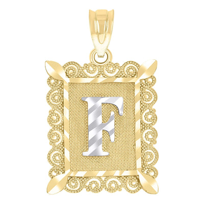 10k Yellow & White Gold Initial Letter "F" Pendant 1g Alphabet Unisex Charm - Elite Jewelers - Charms & Pendants