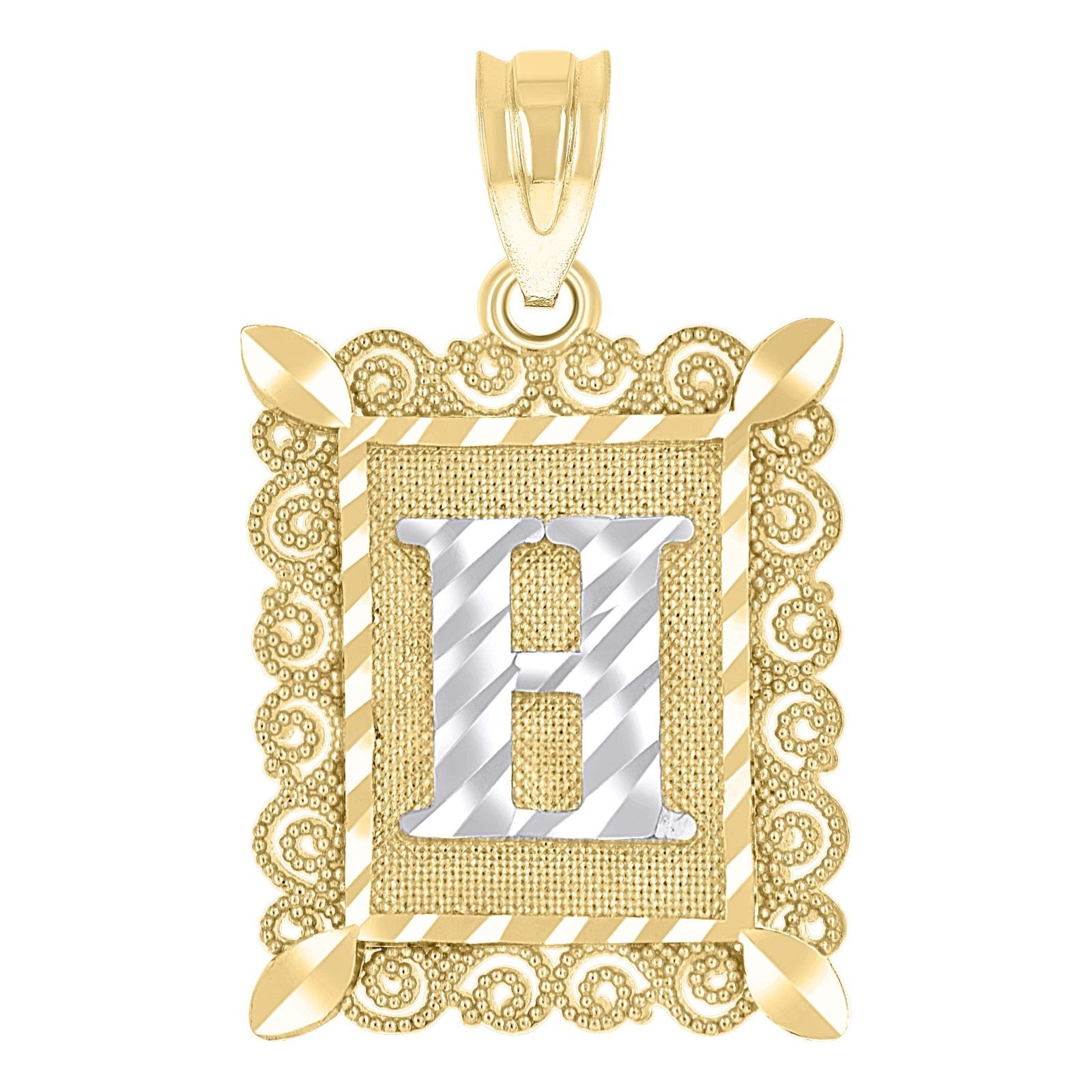 10k Yellow & White Gold Initial Letter "H" Pendant 1g Alphabet Unisex Charm - Elite Jewelers - Charms & Pendants