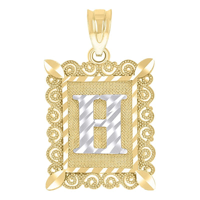 10k Yellow & White Gold Initial Letter "H" Pendant 1g Alphabet Unisex Charm - Elite Jewelers - Charms & Pendants