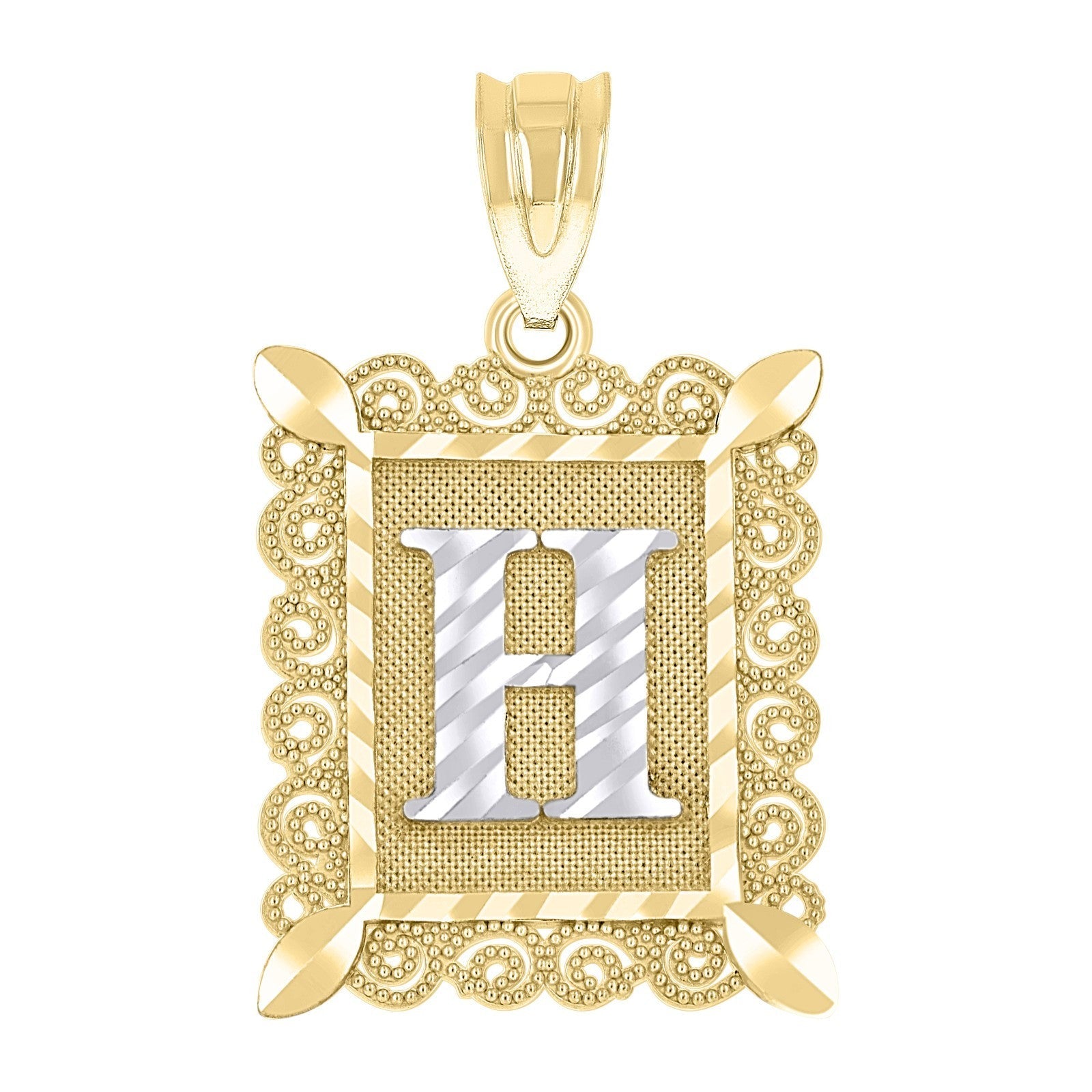 10k Yellow & White Gold Initial Letter "H" Pendant 2.2g Alphabet Unisex Charm - Elite Jewelers - Charms & Pendants