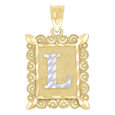 10k Yellow & White Gold Initial Letter "L" Pendant 1g Alphabet Unisex Charm - Elite Jewelers - Charms & Pendants