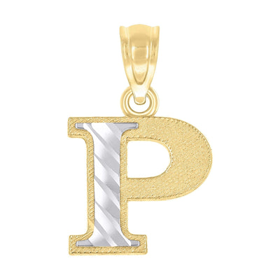 10k Yellow & White Gold Initial Letter "P" Pendant 0.6g Alphabet Unisex Charm - Elite Jewelers - Charms & Pendants