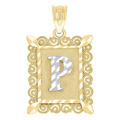 10k Yellow & White Gold Initial Letter "P" Pendant 1g Alphabet Unisex Charm - Elite Jewelers - Charms & Pendants