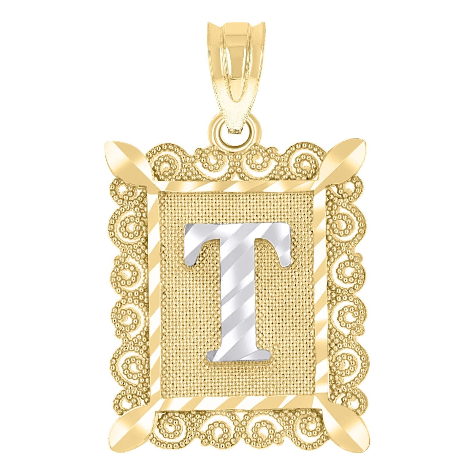 10k Yellow & White Gold Initial Letter "T" Pendant 1g Alphabet Unisex Charm - Elite Jewelers - Charms & Pendants