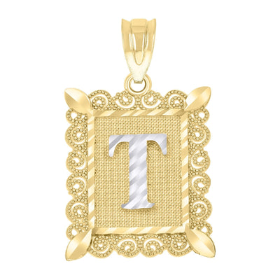 10k Yellow & White Gold Initial Letter "T" Pendant 2.2g Alphabet Unisex Charm - Elite Jewelers - Charms & Pendants