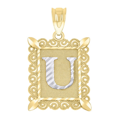 10k Yellow & White Gold Initial Letter "U" Pendant 2.2g Alphabet Unisex Charm - Elite Jewelers - Charms & Pendants