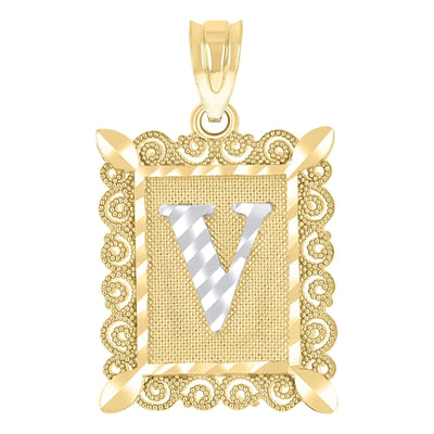 10k Yellow & White Gold Initial Letter "V" Pendant 1g Alphabet Unisex Charm - Elite Jewelers - Charms & Pendants