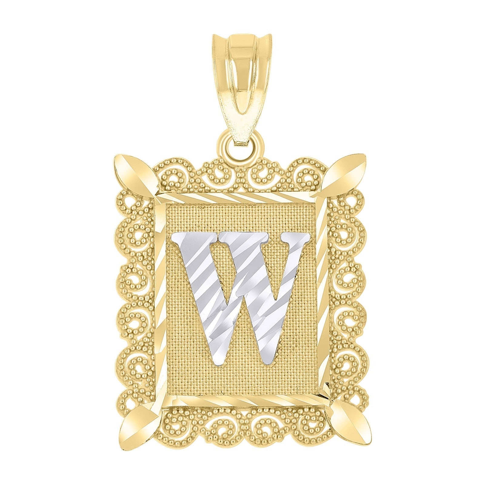 10k Yellow & White Gold Initial Letter "W" Pendant 2.2g Alphabet Unisex Charm - Elite Jewelers - Charms & Pendants