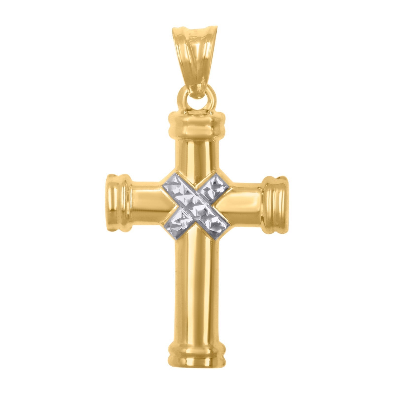 10k Yellow & White Gold Polished Unisex Adult Cross Religious Charm 1.3g Pendant - Elite Jewelers - Charms & Pendants