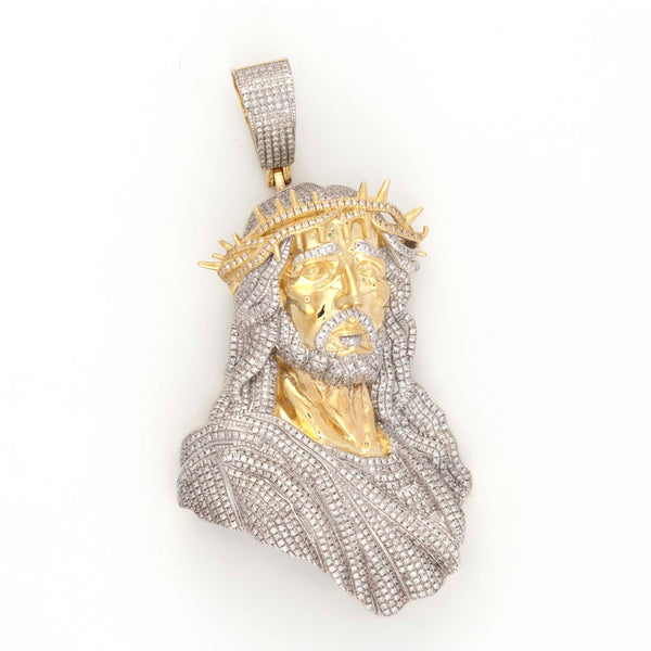 10K Yellow White Gold Spiky Crown 2.25CT Diamond Jesus Pendant 3" - Elite Jewelers - Charms & Pendants