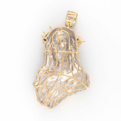 10K Yellow White Gold Spiky Crown 2.25CT Diamond Jesus Pendant 3" - Elite Jewelers - Charms & Pendants