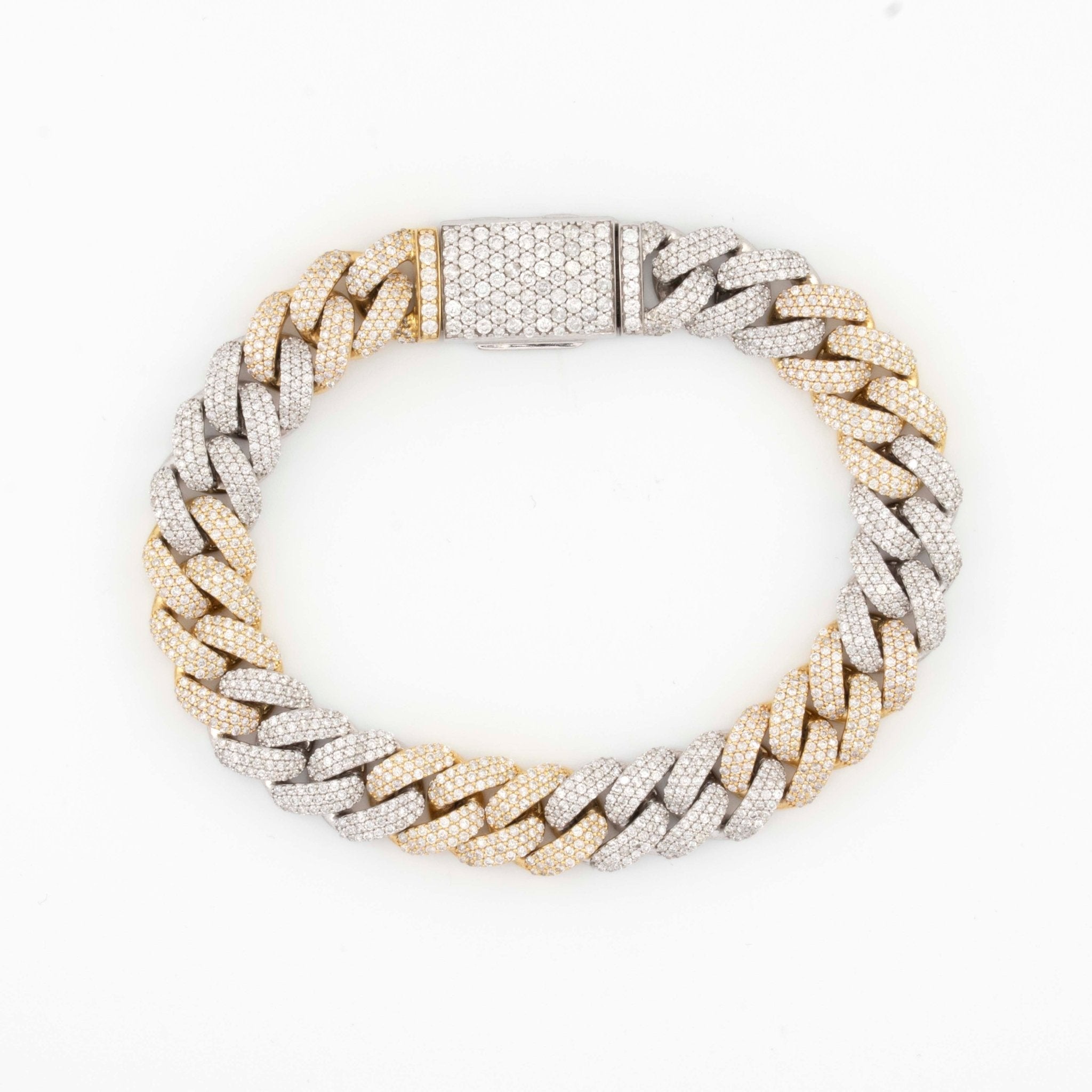 10k Yellow White Gold Two - Tone 3 Row 11mm Honeycomb 7.76CT Diamond Cuban Bracelet - Elite Jewelers - Bracelets