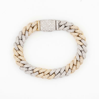 10k Yellow White Gold Two - Tone 3 Row 11mm Honeycomb 7.76CT Diamond Cuban Bracelet - Elite Jewelers - Bracelets