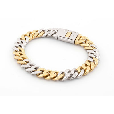 10k Yellow White Gold Two - Tone 3 Row 11mm Honeycomb 7.76CT Diamond Cuban Bracelet - Elite Jewelers - Bracelets