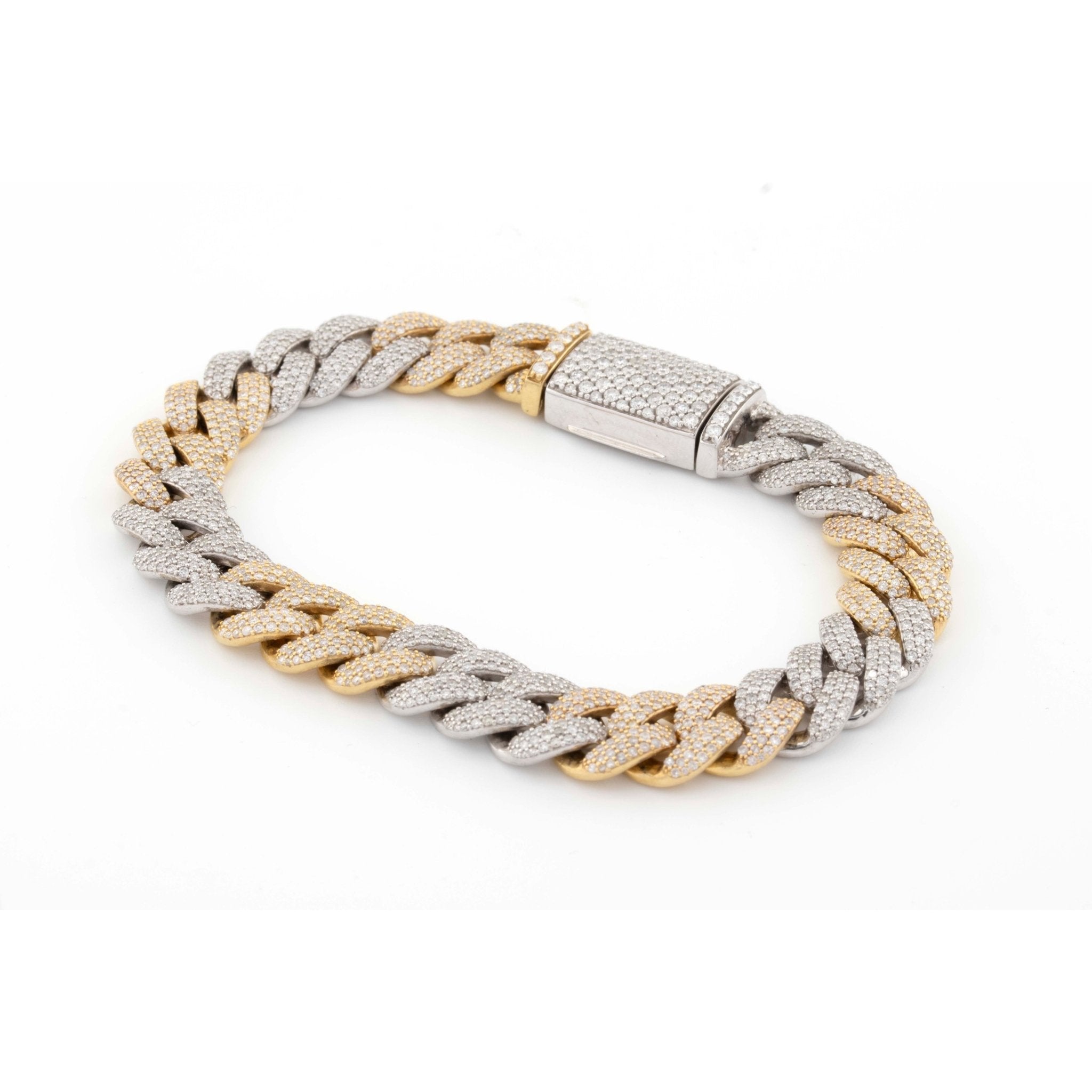 10k Yellow White Gold Two - Tone 3 Row 11mm Honeycomb 7.76CT Diamond Cuban Bracelet - Elite Jewelers - Bracelets