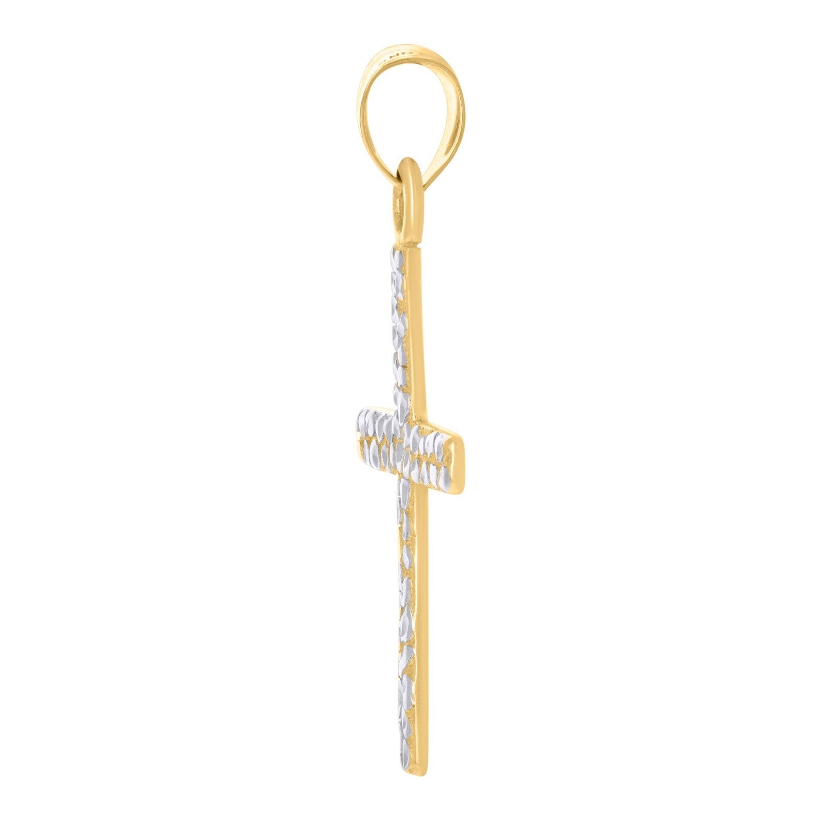 10k Yellow & White Gold Unisex Cross Religious Charm 1.3gms Diamond - Cut Pendant - Elite Jewelers - Charms & Pendants