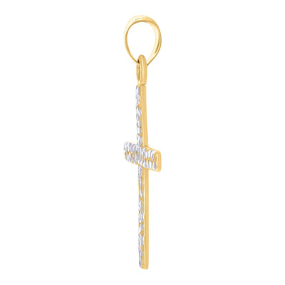 10k Yellow & White Gold Unisex Cross Religious Charm 1.3gms Diamond - Cut Pendant - Elite Jewelers - Charms & Pendants