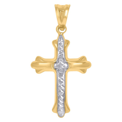 10k Yellow & White Gold Unisex Diamond Cut Cross Religious Charm 1.2gms Pendant - Elite Jewelers - Charms & Pendants
