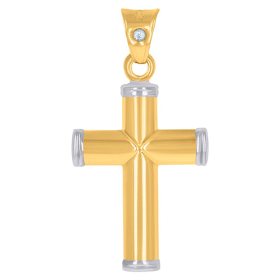 10k Yellow & White Gold Unisex Polished Cross Religious Charm Pendant 1.3gms - Elite Jewelers - Charms & Pendants