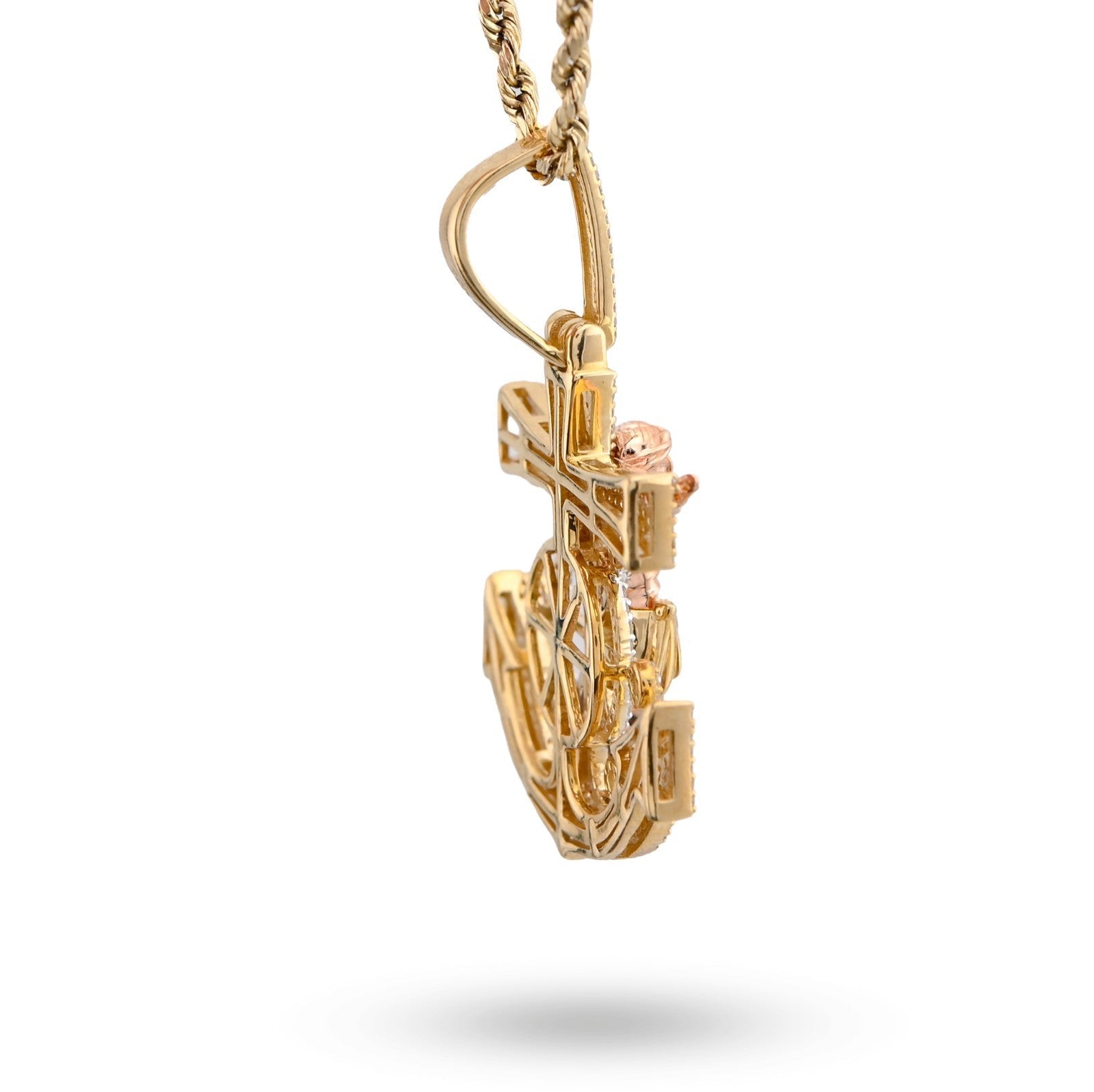 10k Yellow/Rose Gold 7.4gms 0.65 CTW Diamond Jesus Anchor Cross Crucifix Pendant - Elite Jewelers - Charms & Pendants