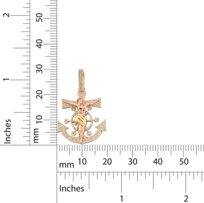 10k Yellow/Rose Gold 7.4gms 0.65 CTW Diamond Jesus Anchor Cross Crucifix Pendant - Elite Jewelers - Charms & Pendants