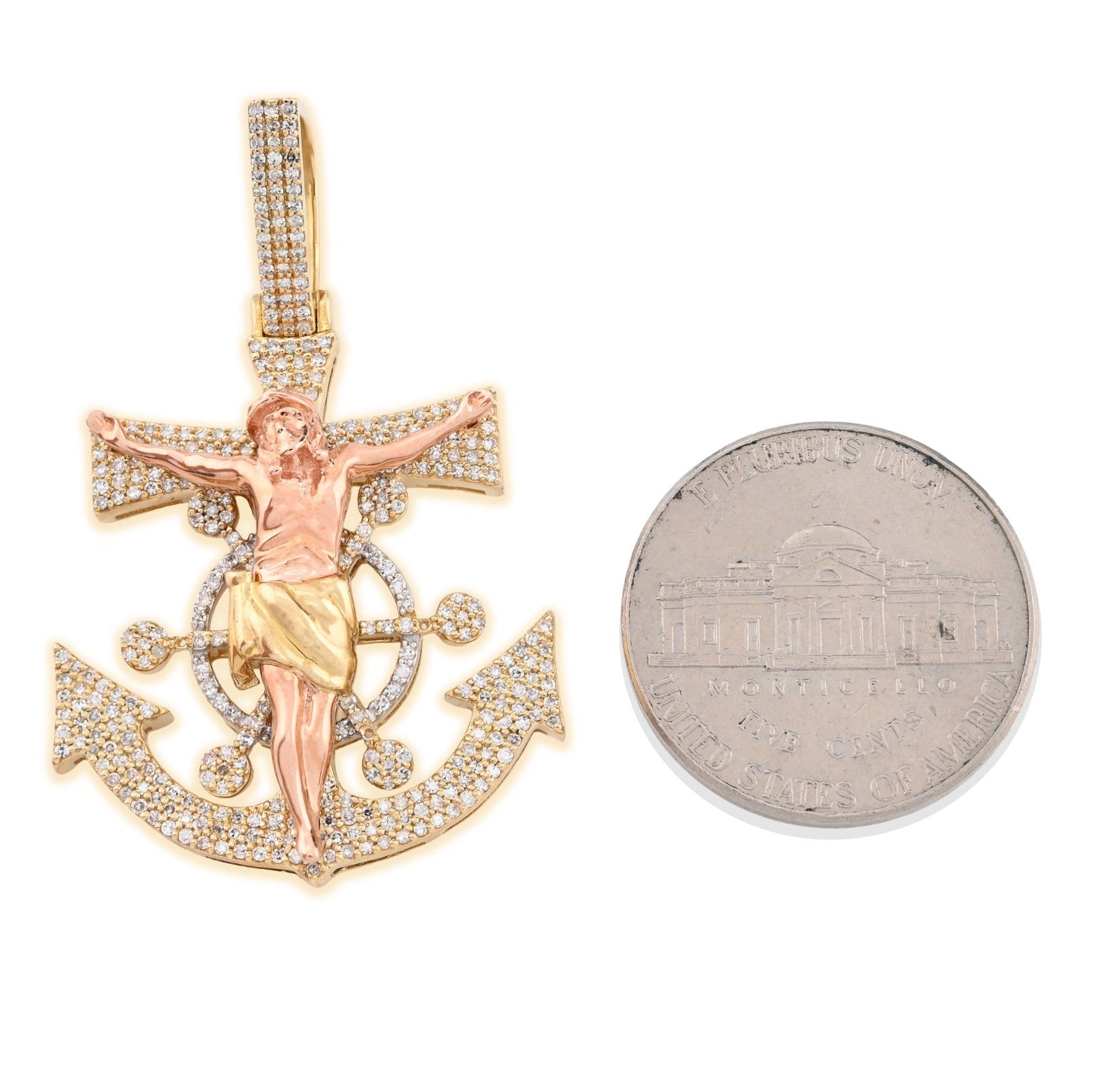 10k Yellow/Rose Gold 7.4gms 0.65 CTW Diamond Jesus Anchor Cross Crucifix Pendant - Elite Jewelers - Charms & Pendants
