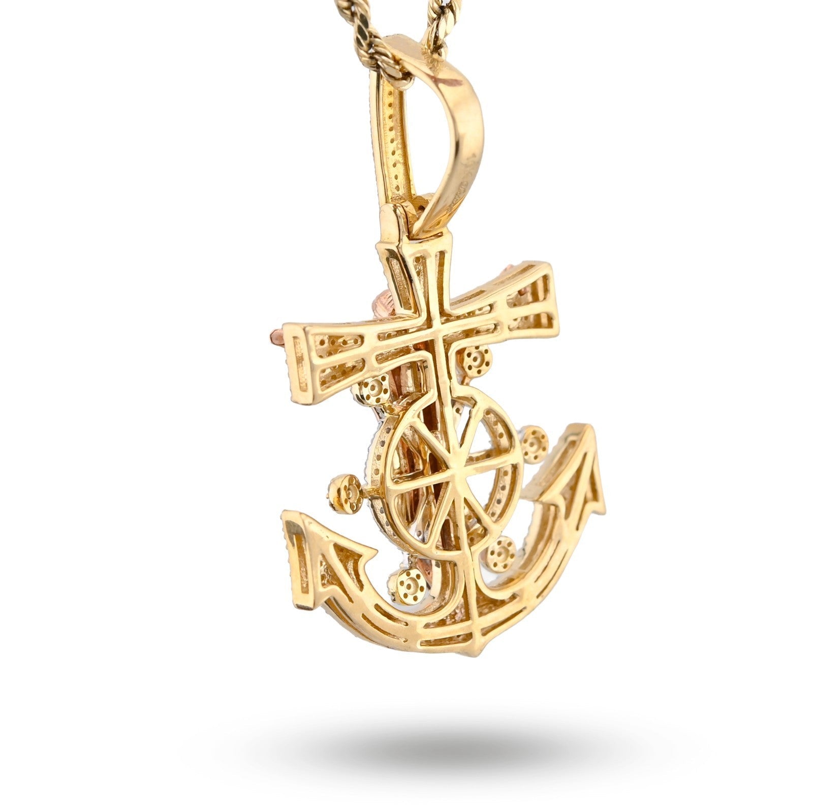 10k Yellow/Rose Gold 7.4gms 0.65 CTW Diamond Jesus Anchor Cross Crucifix Pendant - Elite Jewelers - Charms & Pendants