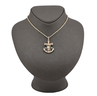 10k Yellow/Rose Gold 7.4gms 0.65 CTW Diamond Jesus Anchor Cross Crucifix Pendant - Elite Jewelers - Charms & Pendants