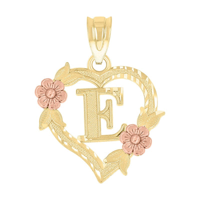 10k Yellow/Rose Gold Heart Flower Initial Letter "E" Pendant 1.1g Alphabet Charm - Elite Jewelers - Charms & Pendants
