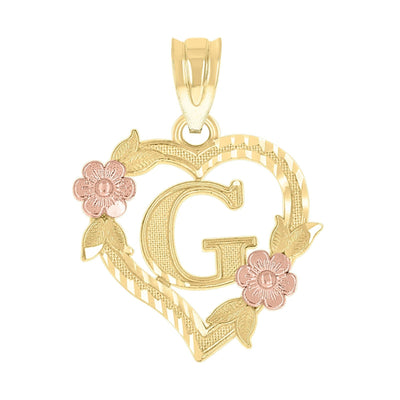 10k Yellow/Rose Gold Heart Flower Initial Letter "G" Pendant 1.1g Alphabet Charm - Elite Jewelers - Charms & Pendants