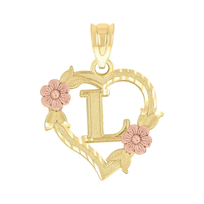 10k Yellow/Rose Gold Heart Flower Initial Letter "L" Pendant 1.1g Alphabet Charm - Elite Jewelers - Charms & Pendants