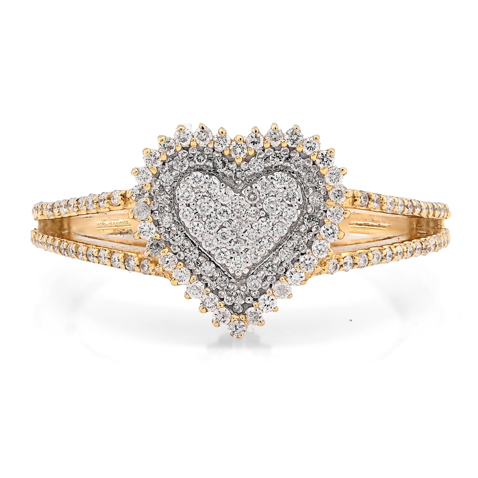 10K Yellow/White Gold 0.35CT Natural Diamond Dual Heart Women Ring - Elite Jewelers - Rings