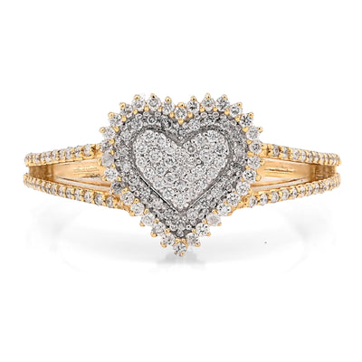 10K Yellow/White Gold 0.35CT Natural Diamond Dual Heart Women Ring - Elite Jewelers - Rings