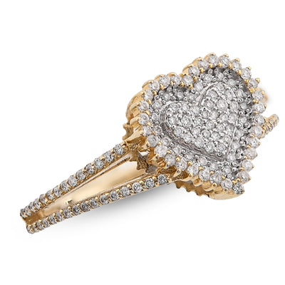 10K Yellow/White Gold 0.35CT Natural Diamond Dual Heart Women Ring - Elite Jewelers - Rings