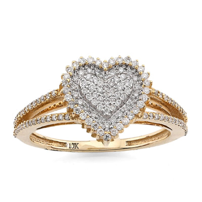 10K Yellow/White Gold 0.35CT Natural Diamond Dual Heart Women Ring - Elite Jewelers - Rings