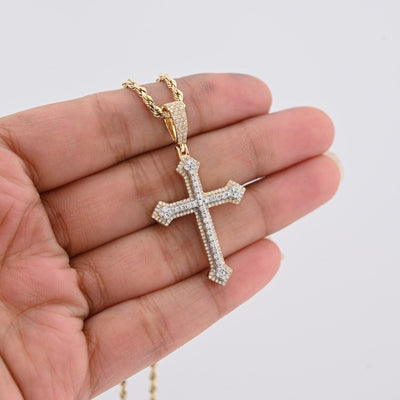 10k Yellow/White Gold 0.69CTW Natural Diamond Iced Out Cross Pendant 5.9g Charm - Elite Jewelers - Charms & Pendants