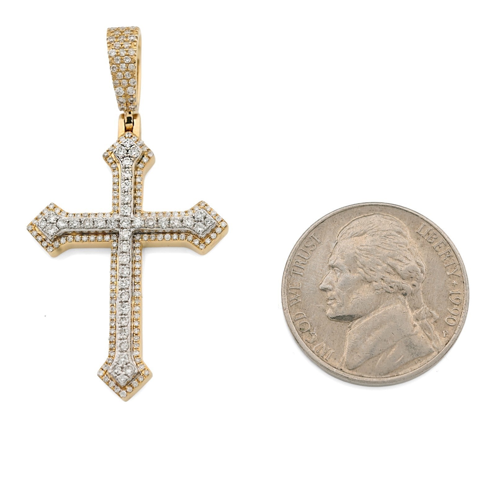 10k Yellow/White Gold 0.69CTW Natural Diamond Iced Out Cross Pendant 5.9g Charm - Elite Jewelers - Charms & Pendants