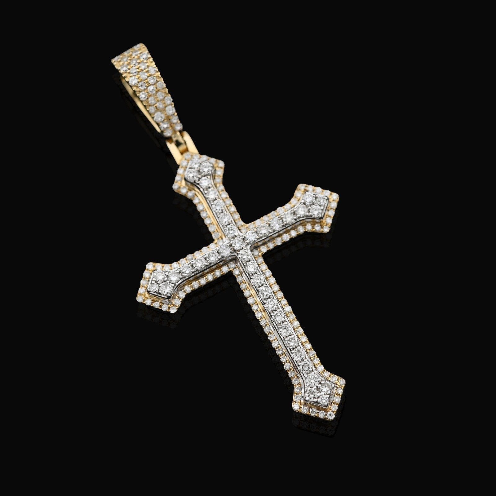 10k Yellow/White Gold 0.69CTW Natural Diamond Iced Out Cross Pendant 5.9g Charm - Elite Jewelers - Charms & Pendants