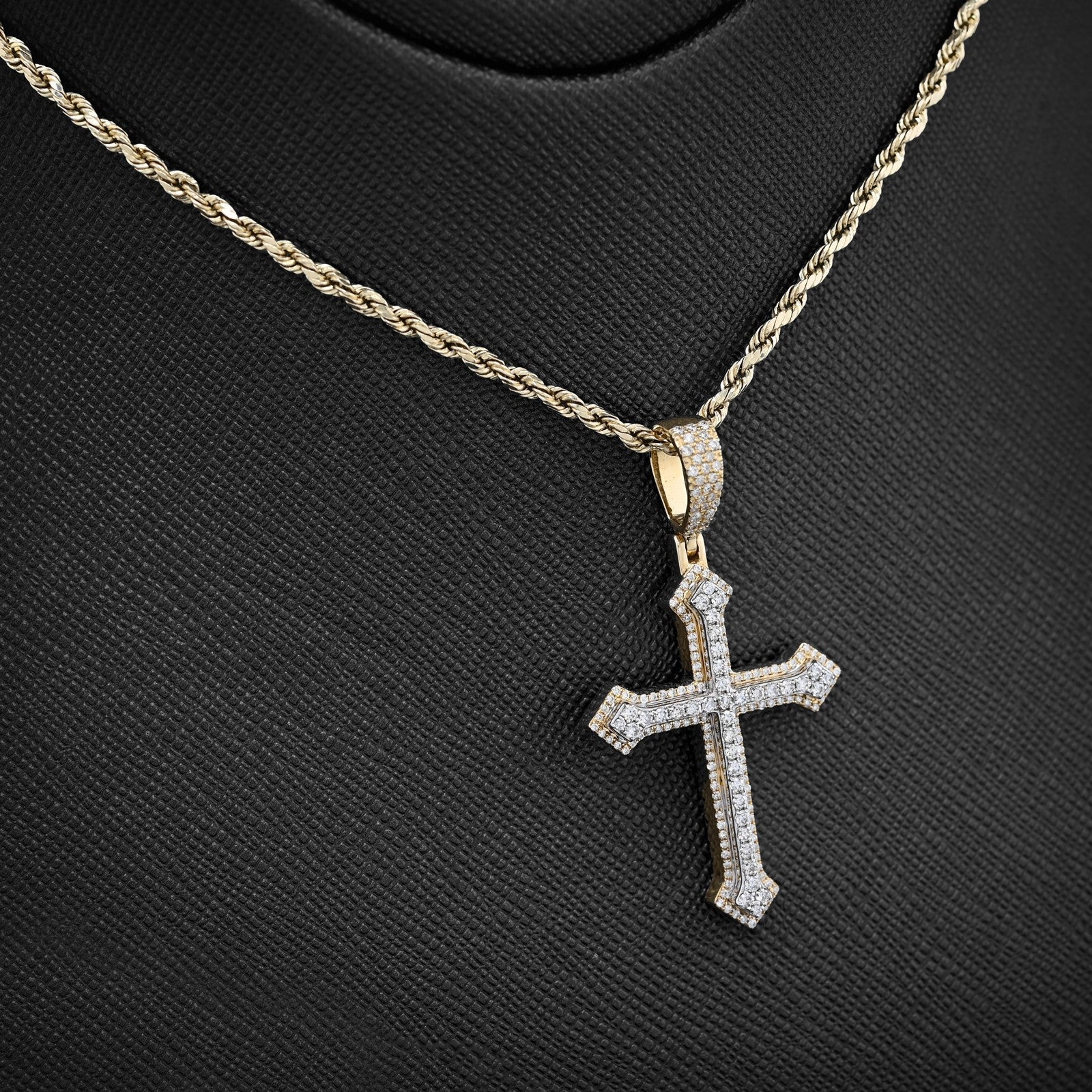 10k Yellow/White Gold 0.69CTW Natural Diamond Iced Out Cross Pendant 5.9g Charm - Elite Jewelers - Charms & Pendants