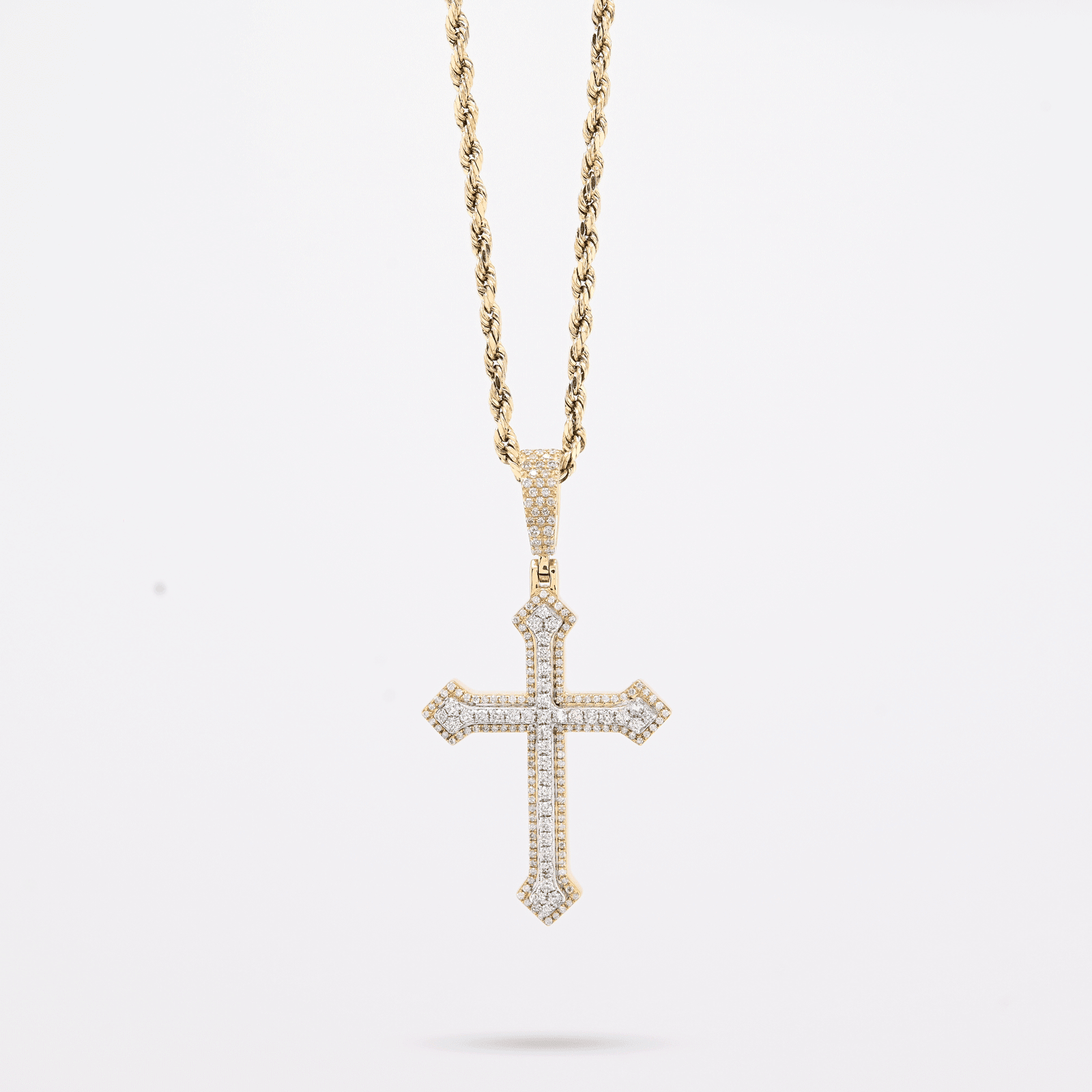 10k Yellow/White Gold 0.69CTW Natural Diamond Iced Out Cross Pendant 5.9g Charm - Elite Jewelers - Charms & Pendants