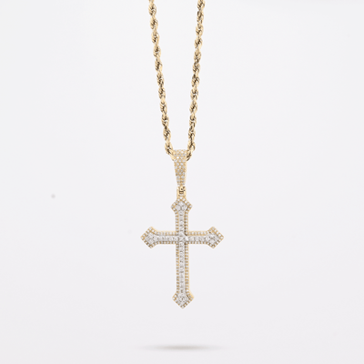10k Yellow/White Gold 0.69CTW Natural Diamond Iced Out Cross Pendant 5.9g Charm - Elite Jewelers - Charms & Pendants