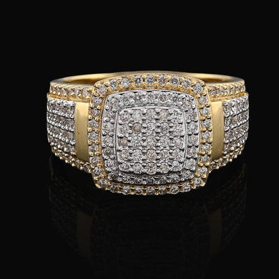 10K Yellow/White Gold 1.01CT Natural Diamond Three Row Rectangular 2 Tone Men Ring - Elite Jewelers - Rings