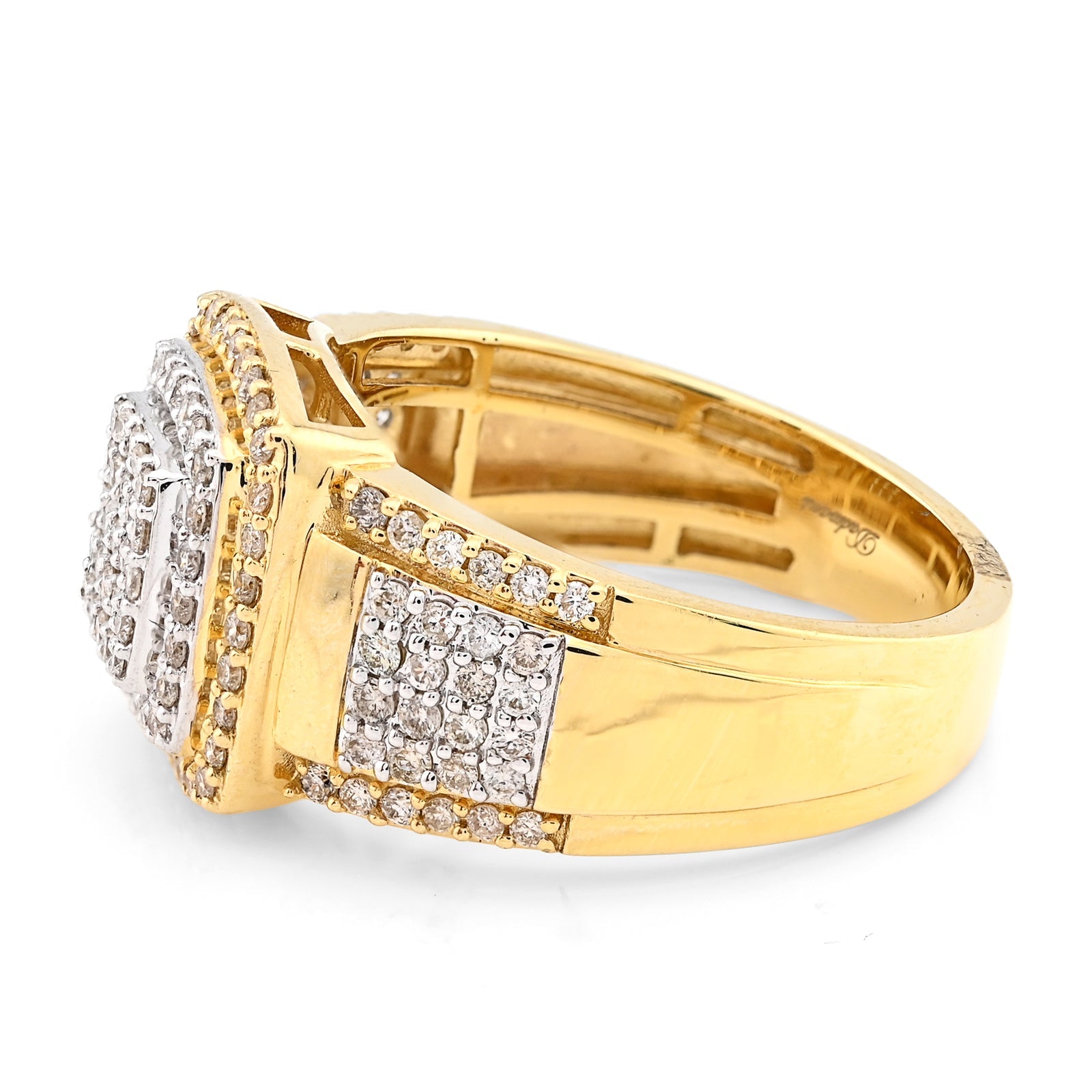 10K Yellow/White Gold 1.01CT Natural Diamond Three Row Rectangular 2 Tone Men Ring - Elite Jewelers - Rings