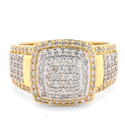 10K Yellow/White Gold 1.01CT Natural Diamond Three Row Rectangular 2 Tone Men Ring - Elite Jewelers - Rings