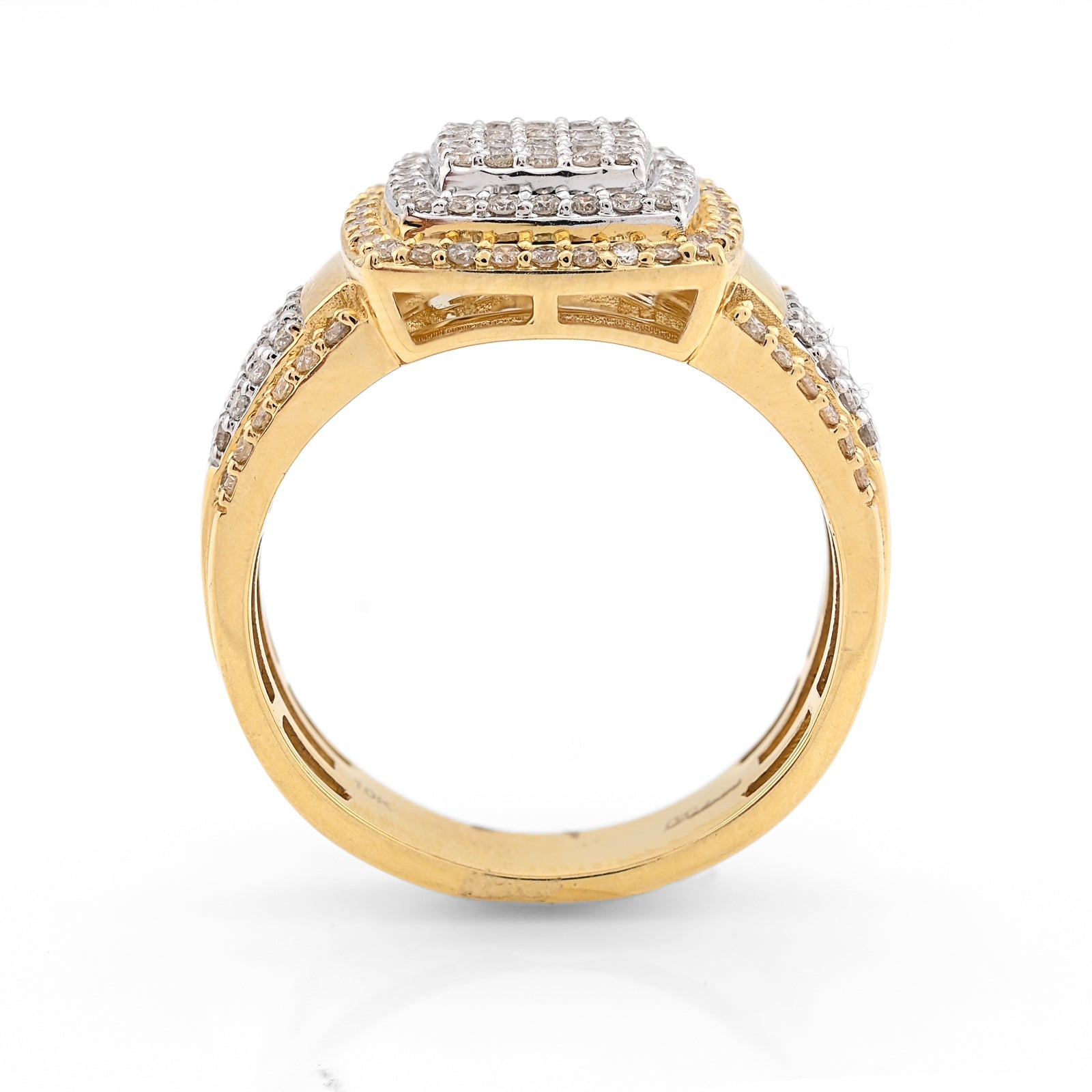 10K Yellow/White Gold 1.01CT Natural Diamond Three Row Rectangular 2 Tone Men Ring - Elite Jewelers - Rings