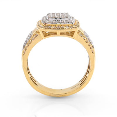 10K Yellow/White Gold 1.01CT Natural Diamond Three Row Rectangular 2 Tone Men Ring - Elite Jewelers - Rings